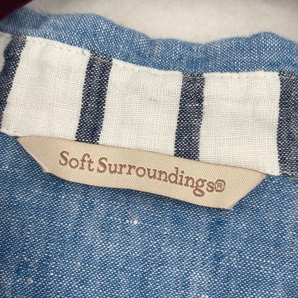 Soft Surroundings Linen Tunic Shirt Dress Size M Blue Button Front Long Sleeve - Picture 3 of 10